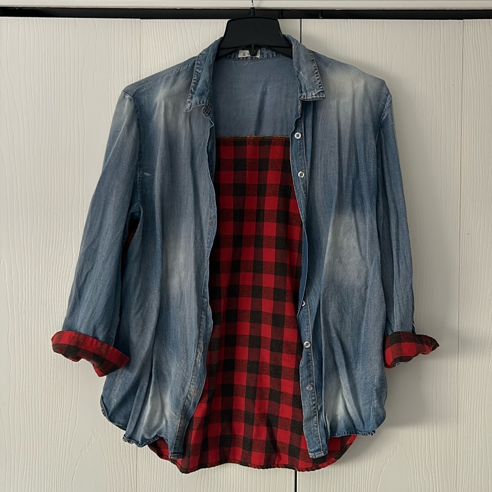 Denim and plaid shirt